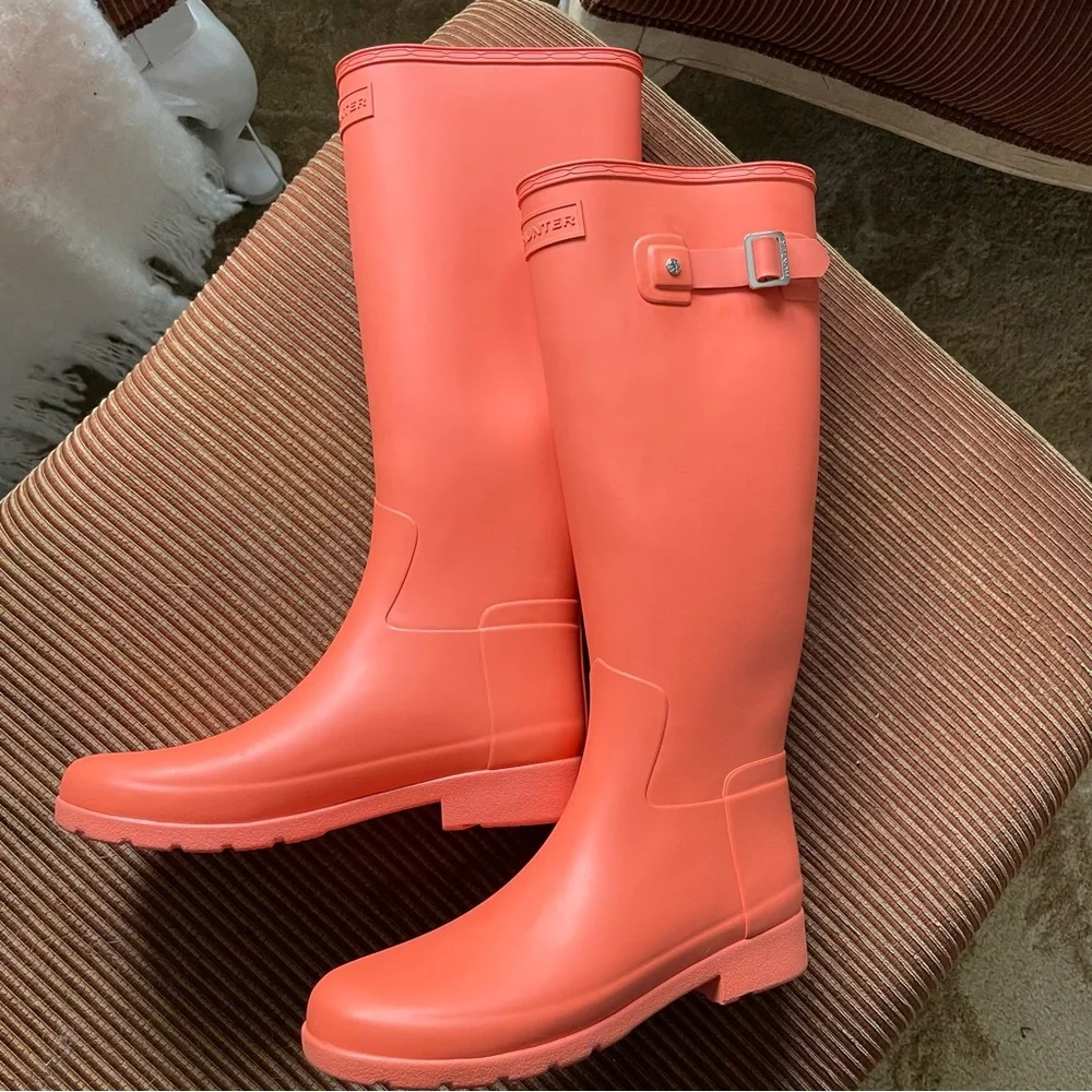New Hunter Original refined rain boots boot orange coral pink boot size 5